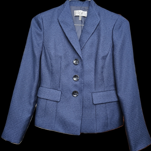 LE SUIT Petite 3 Button Navy Blue Two Piece Skirt Suit - Picture 4 of 14